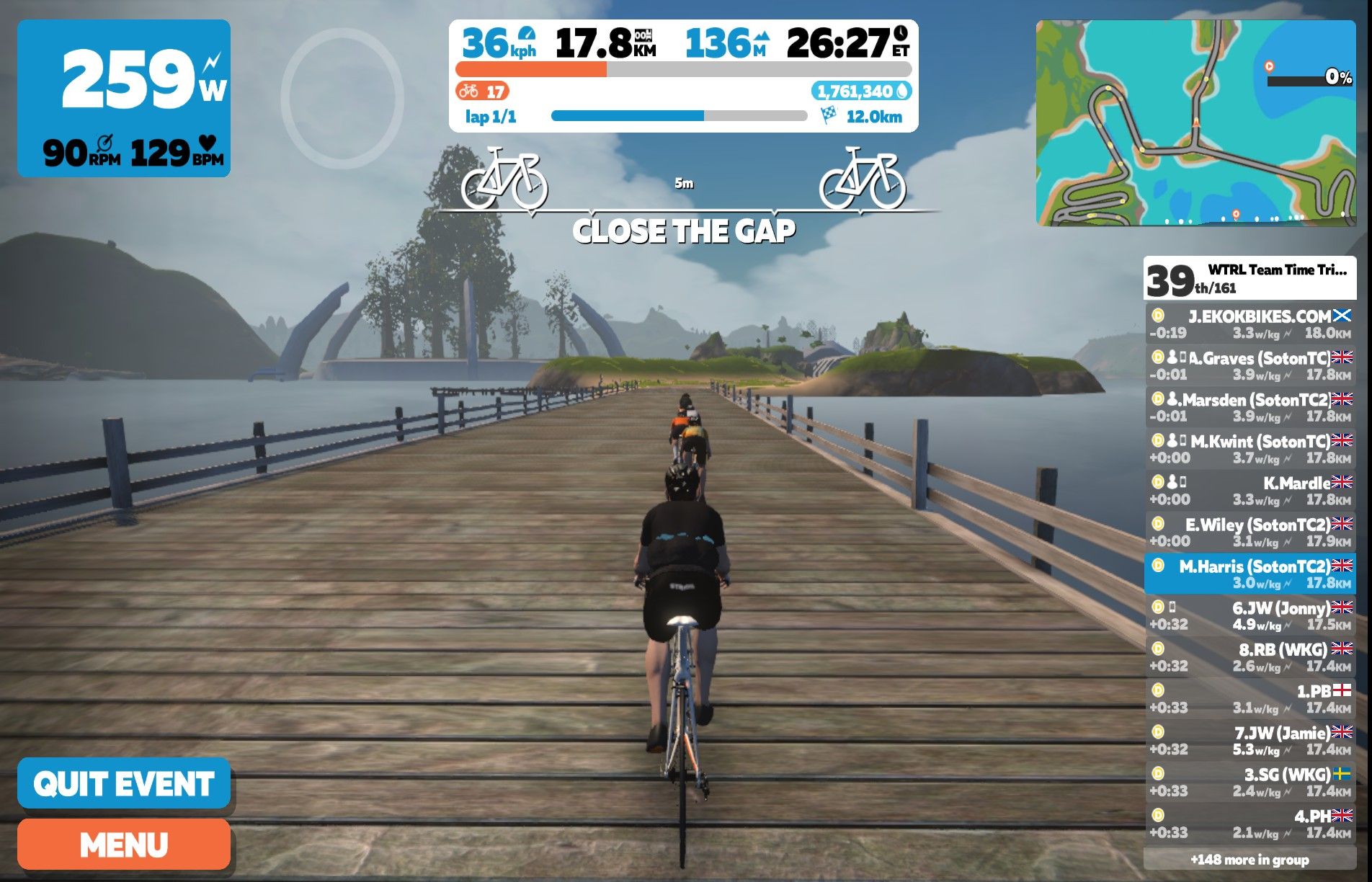 Team time trail on zwift