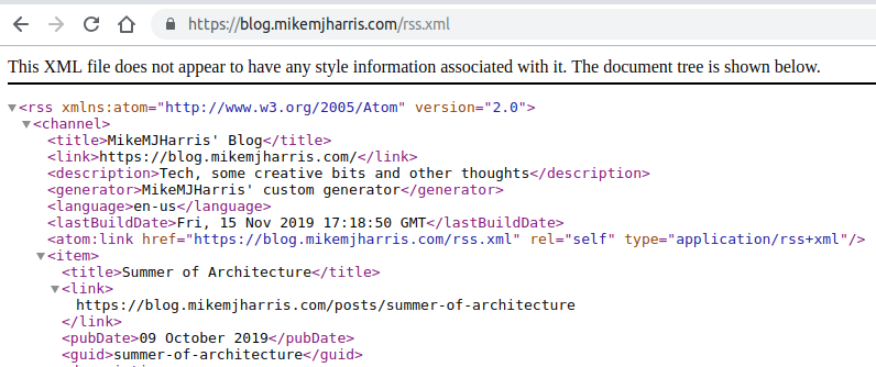 Screenshot of xml feed