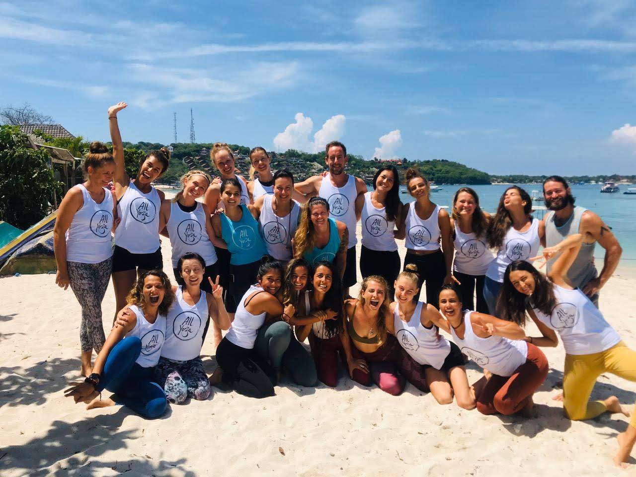 The yoga crew on the beach